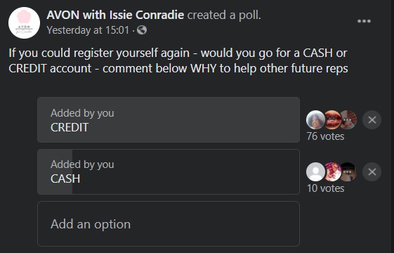 Avon credit or cash account?