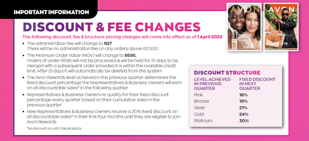 Avon Discount and Fee Changes April 2022